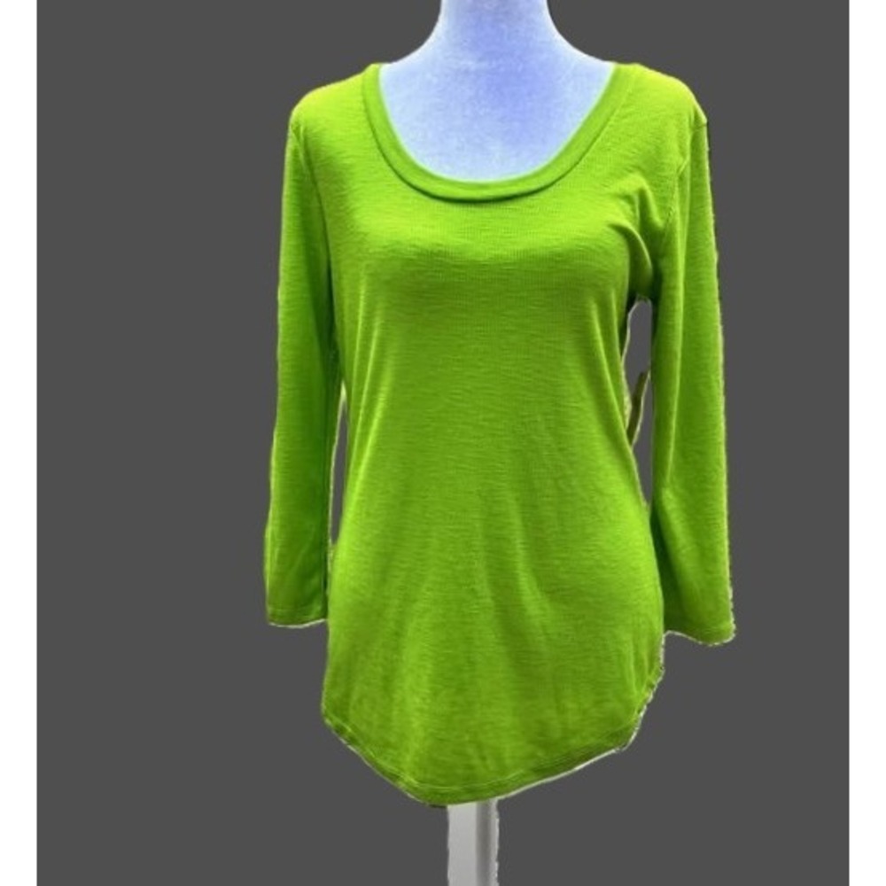 Allison Brittney Lime Green Lace Back Ribbed Knit Long Sleeve Top Size L New